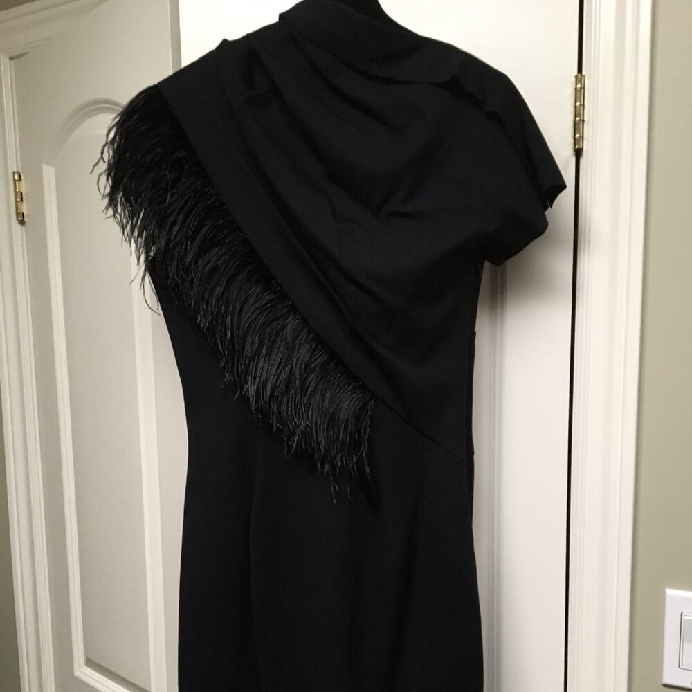 Sculptural asymmetric dress with feather fringe, Small - Picture 3 of 10